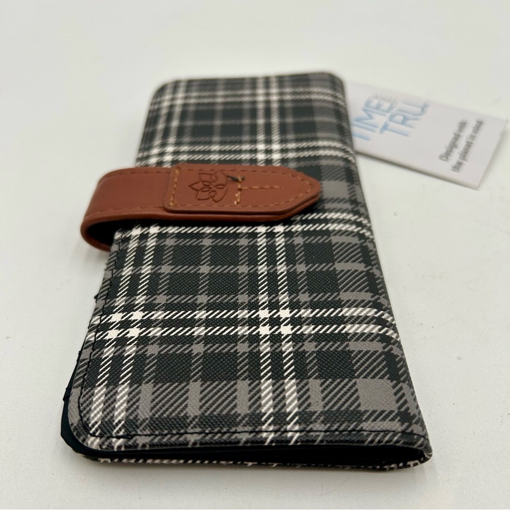Time and Tru | NWT Black & White Plaid Wallet with Brown Strap